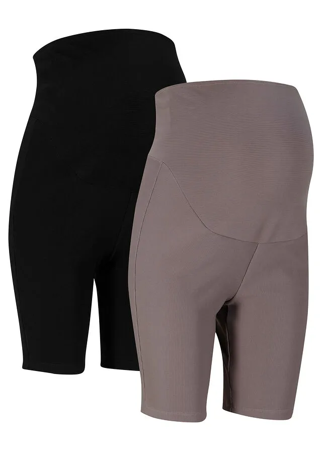 Pantalón premamá de ciclismo de canalé (2 unidades) Negro + marrón grisáceo